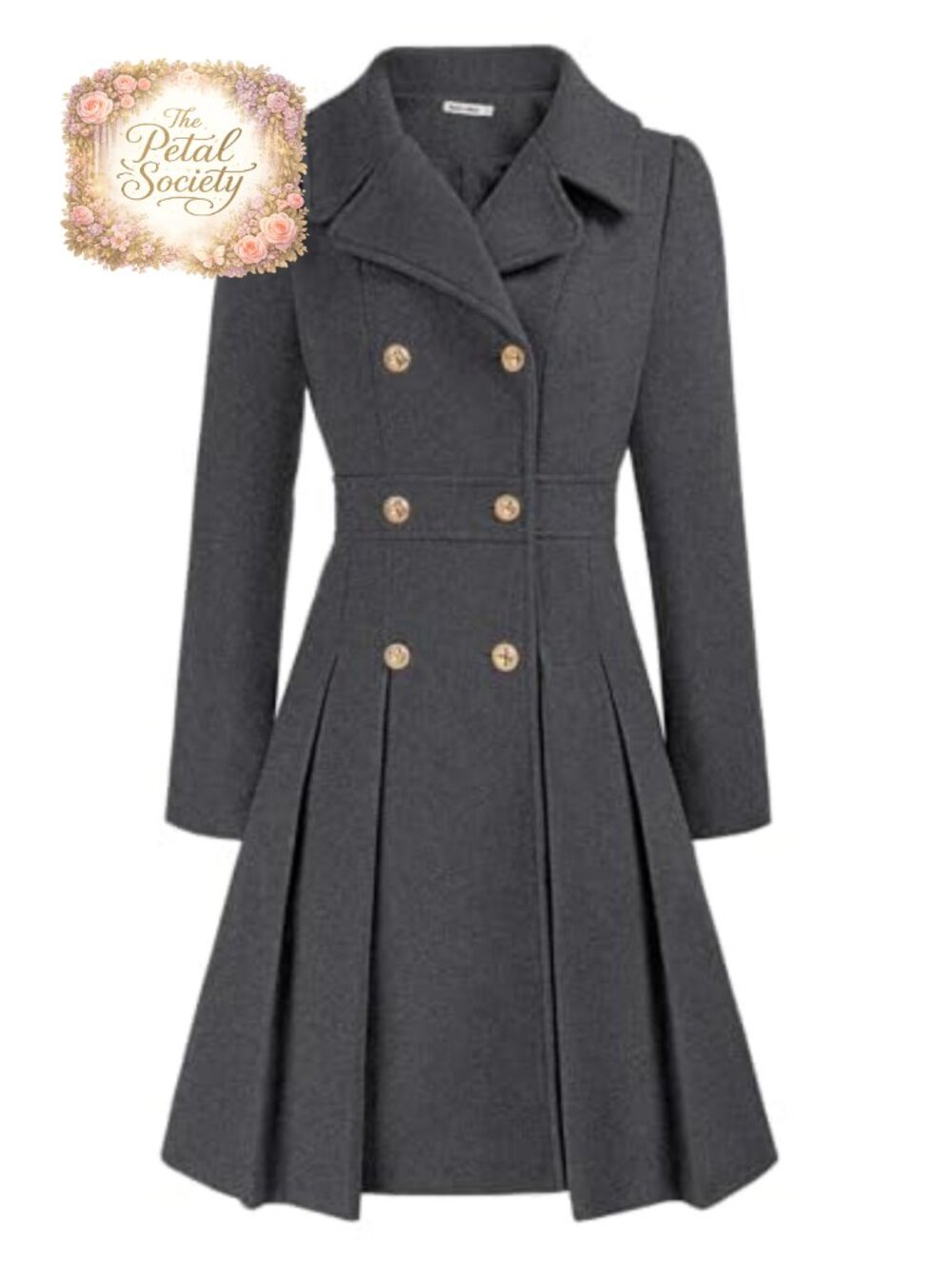 Womens Trench Coat Notch Lapel Double Breasted A Line Knee Length Pea Coat